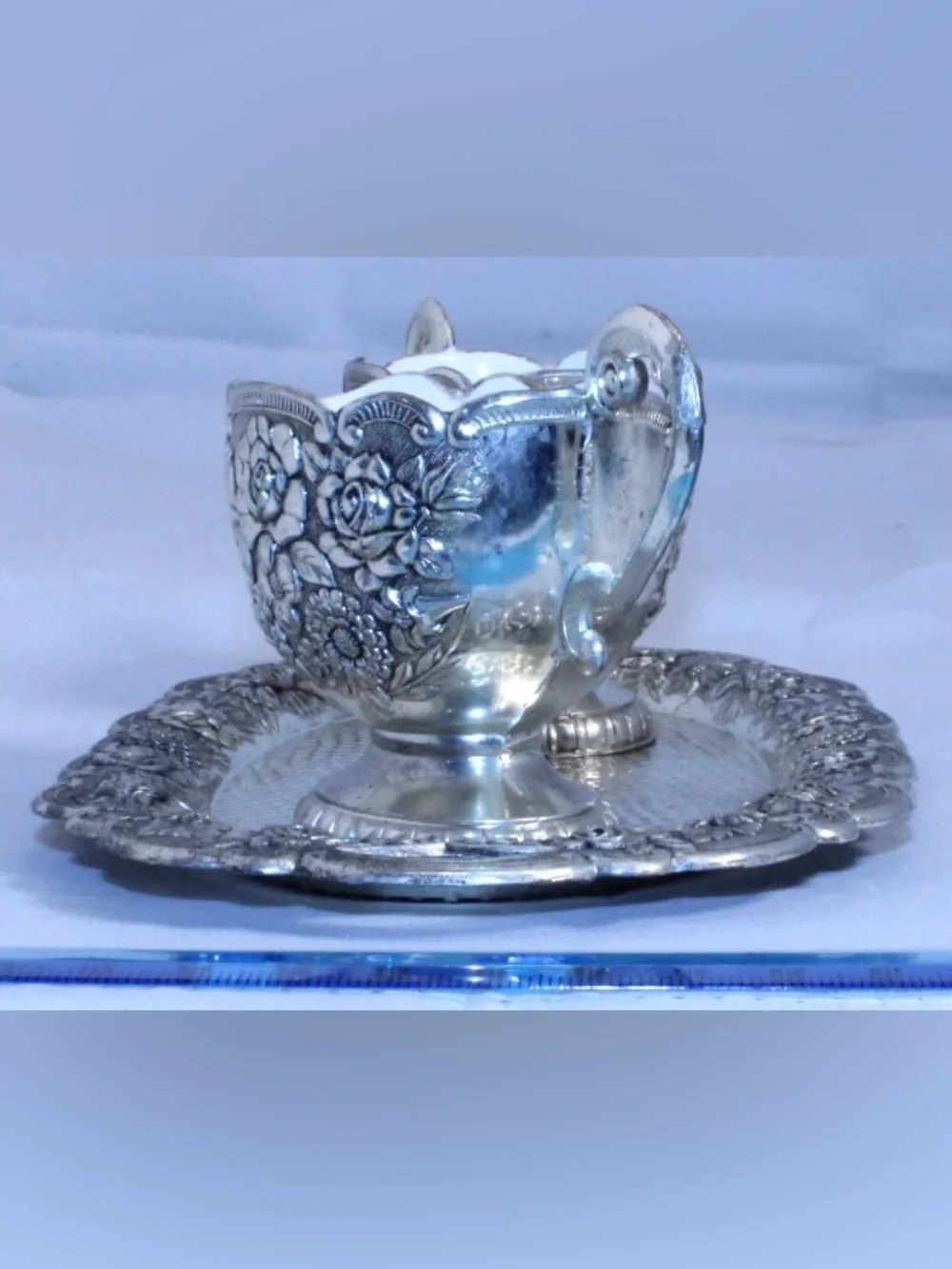 Vintage MCM 3-piece Art Nouveau Silver-Plated cream and sugar Serving tray Set